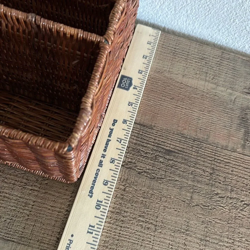 Vintage Rustic Wicker Rattan Desk Mail Organizer work Office Cottagecore Boho
